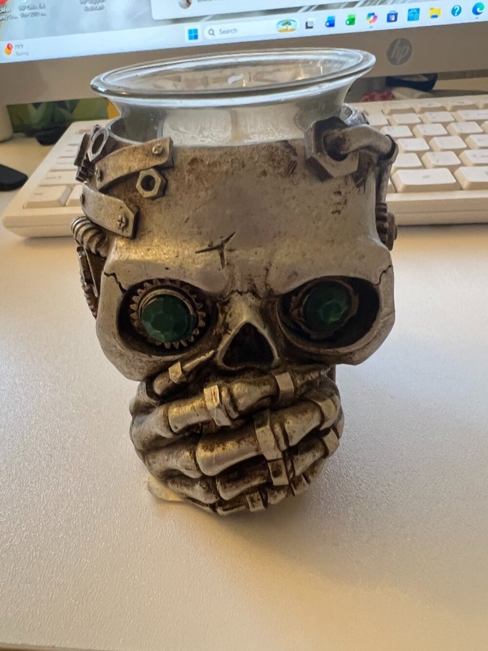 Heavy Steampunk Skull Tealight Holder